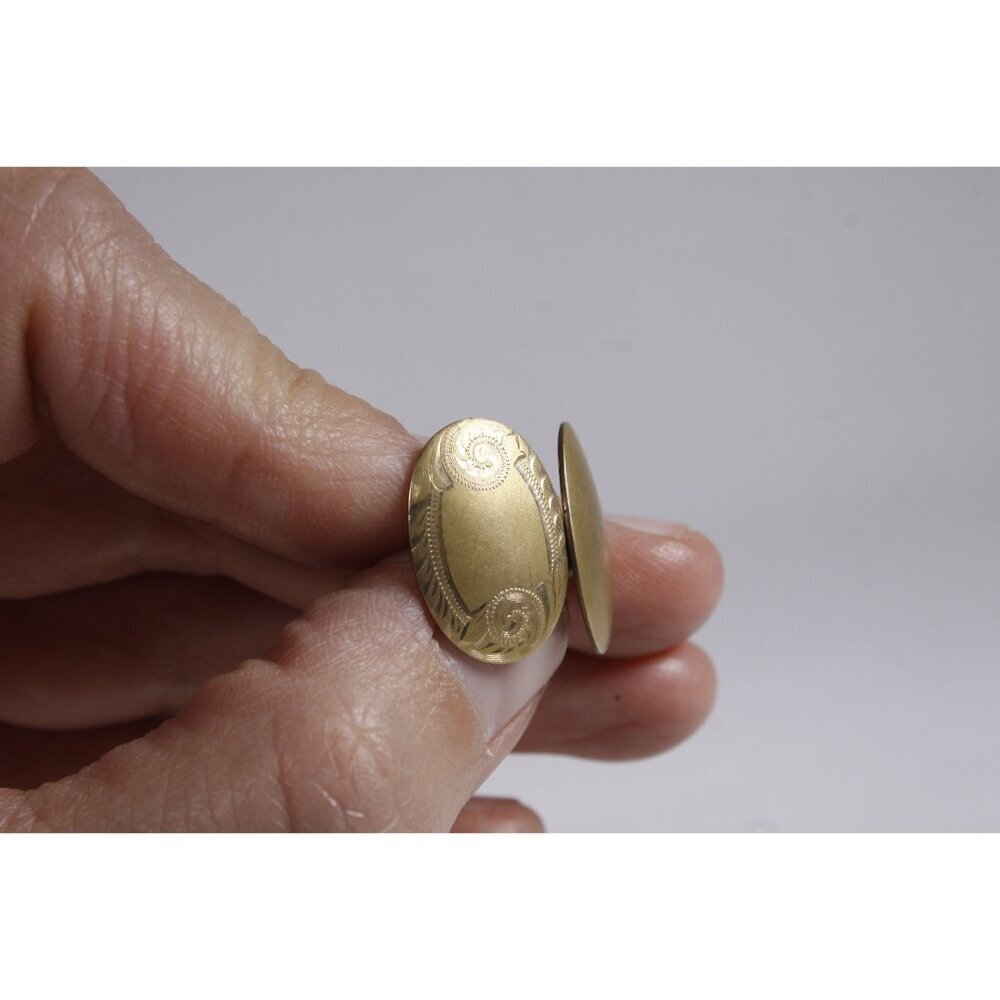 Vintage gold toned cufflinks with engraved decoration, oval cuff links classic - Picture 3 of 8